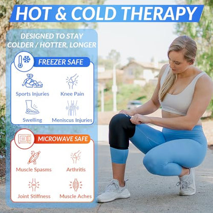 Coldest Knee Ice Pack 360 - Knee Pain Relief Compression, Reusable Gel Ice wrap for Leg Injuries, Swelling, Knee Replacement Surgery, Cold Compress Therapy (Medium) Black - size: Medium