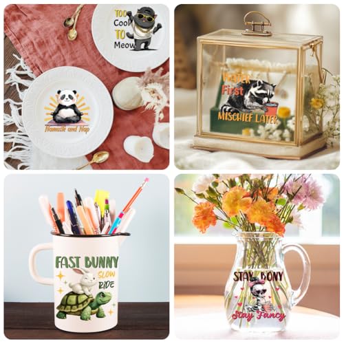 Peacoblue 18 Sheets Rub on Transfers for Crafts, Interesting Animals and Copywriting 3.6"x3.9" UV DTF Cup Wraps Waterproof Cold Transfers Stickers for Wood Glass Metal Cup Tumblers Mirrors Mugs Decor - style: Interesting Animals And Humorous Copywriting