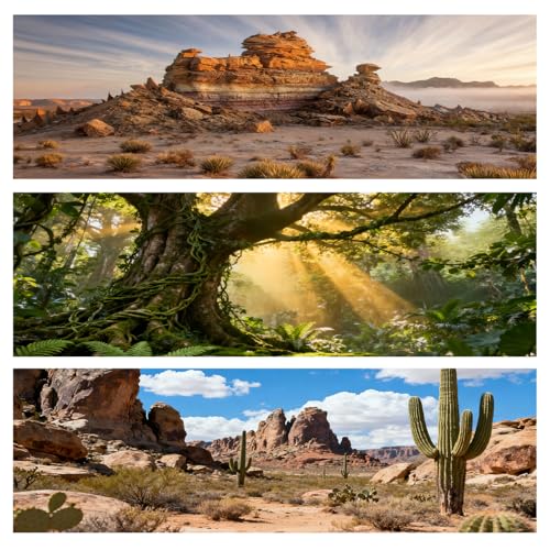 48"x24" 3PCS Bearded Dragon Tank Background – Polyester Fabric Reptile Terrarium Background for Aquarium, Fish Tank & Vivarium, Bubble-Free & Non-Reflective 889