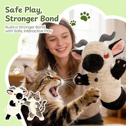 Cat Wrestling Glove, 22 inch Cat Puppet Wrestler with 3 Catnip Pouches & 3 Layer Resistant Protection, Interactive Cat Toy with Removable Bell for Boredom Relief & Mental Stimulation, Sheep - color: Sheep