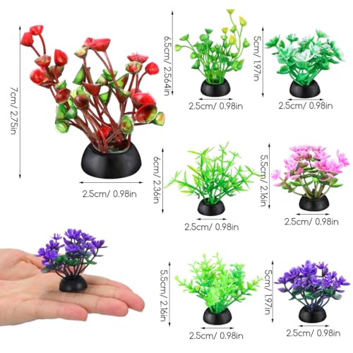 Garneck 20 Pcs Small Aquarium Plants Set: Artificial Mini Fish Tank Plants Decorations Plastic Water Grass Decor for Betta Goldfish Turtle Tank Bowl, Home Office