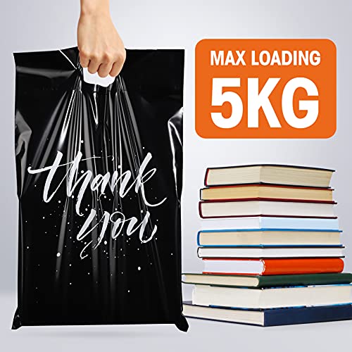 Metronic Thank You Poly Mailers 12x15.5 100 Pcs, Easy to Carry Shipping Bags with Handle, Self Seal Mailers Poly Bags for Small Business Packing and Shipping, Cute Package Bags Mailing Bags, Black - color: Black, size: 12X15.5" 100PC