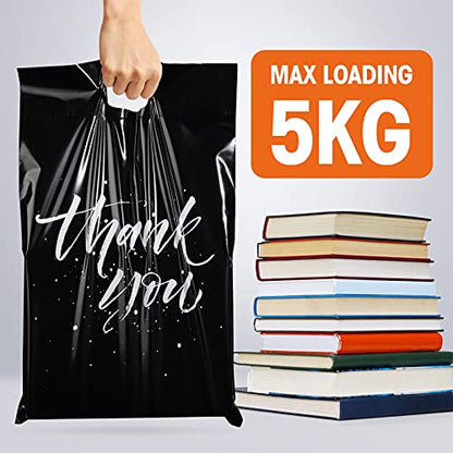 Metronic Thank You Poly Mailers 12x15.5 100 Pcs, Easy to Carry Shipping Bags with Handle, Self Seal Mailers Poly Bags for Small Business Packing and Shipping, Cute Package Bags Mailing Bags, Black - color: Black, size: 12X15.5" 100PC