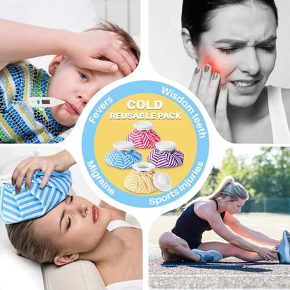 Honoson Reusable Ice Bags Hot Cold Therapy Leakproof,Stripes Style | Screw Cap Leak-proof Seal, For Injuries Swelling Bruises Fever, Soft Breathable Fabric Stays Flexible, Wide Opening Easy Fill - style: Stripes Style