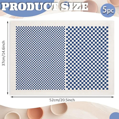 PLIGREAT 5 Pcs Vintage Plaid Underglaze Transfer Paper, 20.5x14.6in Blue Ceramic Decals Chessboard Under Glaze Transfers Art DIY Sticker for Pottery Enamel Decals DIY Handicraft Supplies - style: Plaid