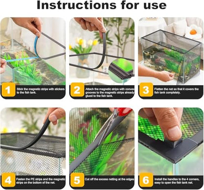 Magnetic Aquarium Anti-Jumping Net Cover, Plastic Cuttable Fish Tank Anti-Jump Protective Lid, Adjustable Size Fit Tank Size Max 78''X24'' - size: 35x35cm/13.78x13.78"