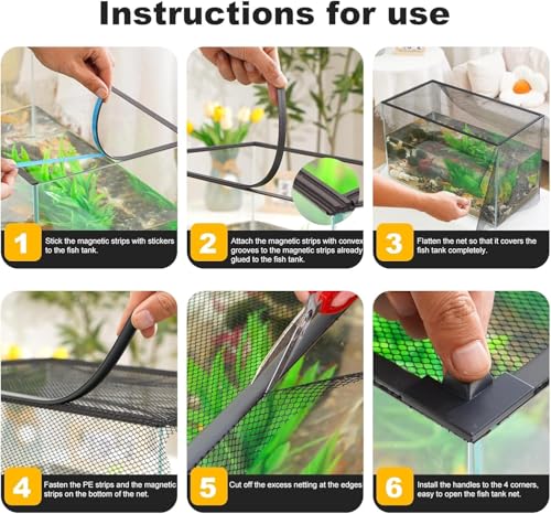 Magnetic Fish Tank Cover Net, Plastic Cuttable Fish Tank Anti-Jump Protective Lid, Adjustable Size, Ventilation Transparency Reptiles from Jumping Out - size: 35x35cm/13.78x13.78"