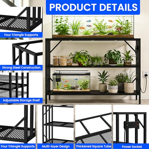 55-75 Gallon Aquarium Stand, 1000LBS Capacity Fish Tank Stand with 3-Tier Shelves & Integrated Power Strip, Heavy Duty Metal Frame for Fish Tanks and Reptile Terrariums