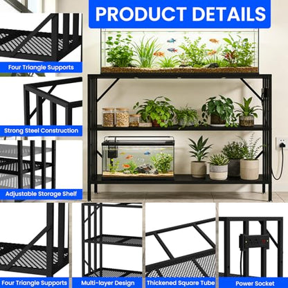 55-75 Gallon Aquarium Stand, 1000LBS Capacity Fish Tank Stand with 3-Tier Shelves & Integrated Power Strip, Heavy Duty Metal Frame for Fish Tanks and Reptile Terrariums