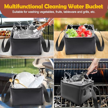 Collapsible Grill Brush Water Bucket & Dunk Tank for Stainless-Steel Grates, Steam Grill Brush