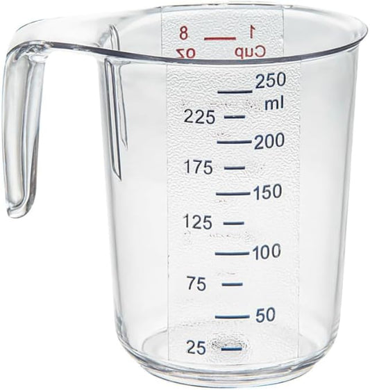 EASILY 1 Cup Measuring Jar 1Durable Measuring Beaker - Metric And lmperialUnits Handle With Thumb-Grip Design Clear PlasticMeasuring Cup Tolerates Up To 248F
