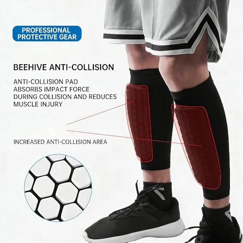 2 Pieces, Ski Shin Guards, Compression Sleeves - with Honeycomb Pads to Distribute Boot Pressure, Protective Shin Pads for Skiers & Snowboarders - size: X-Large