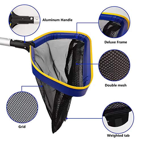 Pool Deep Skimmer Net with 3ft - 10ft 1.0mm Thick Adjustable Aluminum Pole & Fine Mesh Bag Leaf Skimmer Rake Net for Above Ground & Inground Swimming Pools, Removes All Debris - size: Pool Rake with Pole
