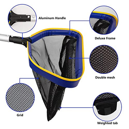 Pool Deep Skimmer Net with 3ft - 10ft 1.0mm Thick Adjustable Aluminum Pole & Fine Mesh Bag Leaf Skimmer Rake Net for Above Ground & Inground Swimming Pools, Removes All Debris - size: Pool Rake with Pole