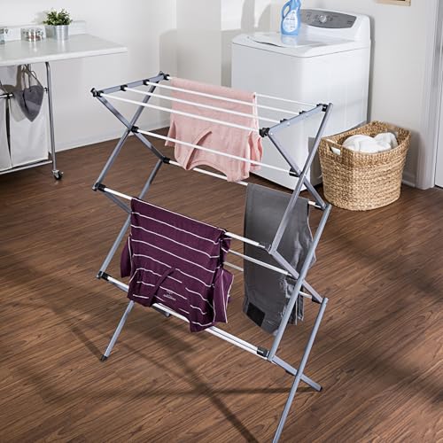 Honey-Can-Do Deluxe Metal Collapsible Clothes Drying Rack, 50 lbs, 29" x 14.2" x 42.1", White & Grey