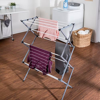 Honey-Can-Do Deluxe Metal Collapsible Clothes Drying Rack, 50 lbs, 29" x 14.2" x 42.1", White & Grey
