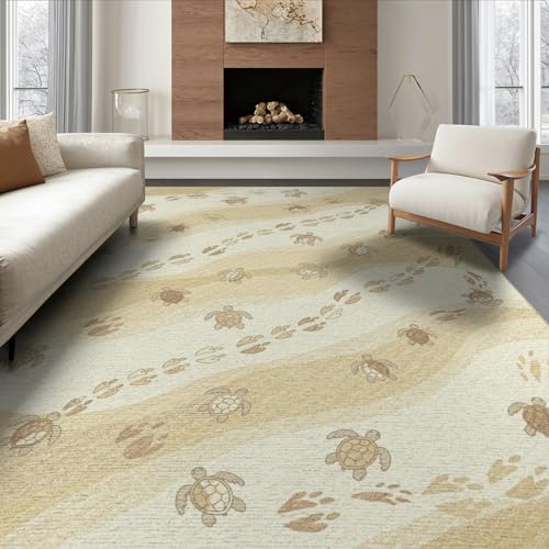 8'x10' Washable Beachy Sea Turtle Large Rug, Beige Non-Shedding Pet Friendly Carpet for King Size Bedroom, Master Suite, Under Bed, Foldable Easy Care Mat | Ref:1955149 - color: Beige/Pattern 19, size: 8' x 10' (Rectangular)