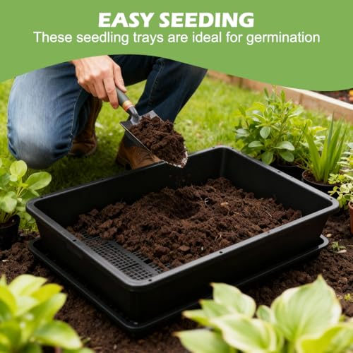 RooTrimmer 5 Pack Soil Blocking Trays(14"x12"x3"), Plastic Flat Plant Tray for Holding or Collecting Drainage Water, Elevated Microgreen Seed Starter Tray for Seed Germination (Black) - size: 14.76" L x 12.01" W x 3.27" H