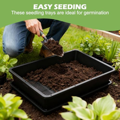 RooTrimmer 5 Pack Soil Blocking Trays(14"x12"x3"), Plastic Flat Plant Tray for Holding or Collecting Drainage Water, Elevated Microgreen Seed Starter Tray for Seed Germination (Black) - size: 14.76" L x 12.01" W x 3.27" H