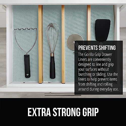 GORILLA GRIP powerGRIP Drawer Shelf and Cabinet Liner, Thick Strong Hold, Non-Adhesive Liners Protect Kitchen Cabinets and Cupboard, Bathroom Drawers, Easy Install, Breathable Mat, 12" x10', Spa Blue - color: Spa Blue, style: 12" x 10'