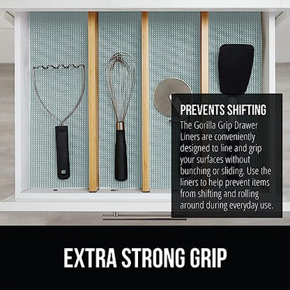 GORILLA GRIP powerGRIP Drawer Shelf and Cabinet Liner, Thick Strong Hold, Non-Adhesive Liners Protect Kitchen Cabinets and Cupboard, Bathroom Drawers, Easy Install, Breathable Mat, 12" x10', Spa Blue - color: Spa Blue, style: 12" x 10'