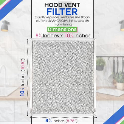 Bagean Stove Hood Vent Filter 10.5" x 8.75" 97006931 Compatible with Broan Range Hood Filter Replacement BP29 - Fit's Nutone Kitchen Exhaust Fan Filters - Blocks Grease & Filters Oven Air (2-Pack)