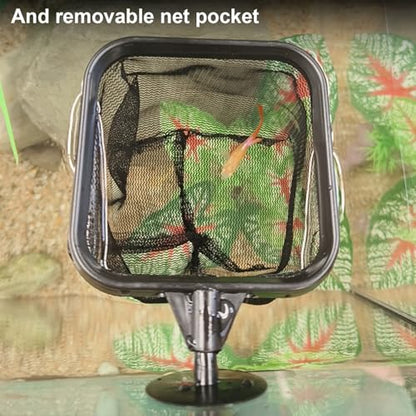 Fish Tank Net with Telescopic Stainless Steel Handle Deeper Mesh Bag Fish Net Square Fish Tank Net for Shrimp Baby Fish Food Residue Debris Black - color: Black