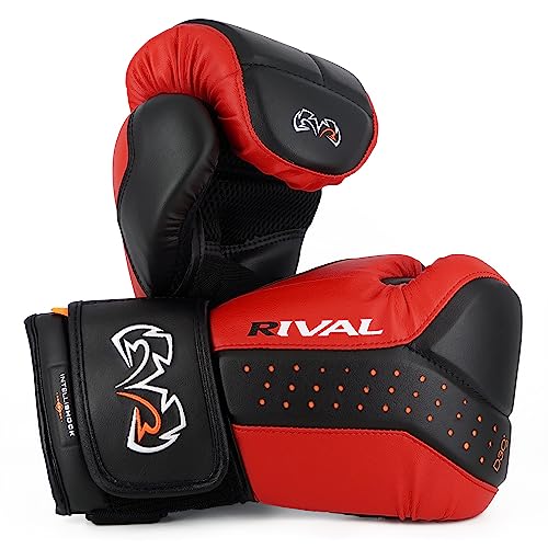 RIVAL Boxing RB10 Intelli-Shock Bag Gloves, Hook and Loop Closure - Ergonomic Fit, 1.25” of Closed Cell Foam for Intense Bag Use - color: Black/Red, size: Small