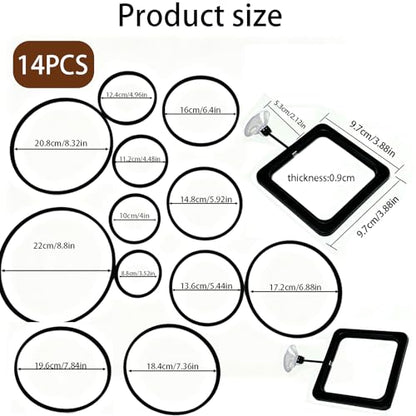 16 Pcs Fish Feeding Ring Combo Set, 4 Pcs Mixed Shape with Suction Cup + 12 Pcs Multi-Size Floating Ring, EVA Floating Plant Corral, Black Aquarium Feeding Ring for Fish Tank, Betta Fish Accessories