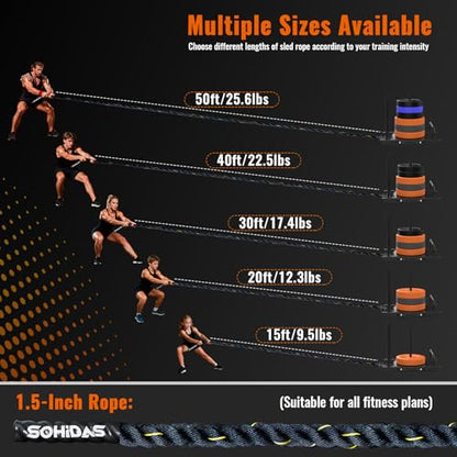 30FT Weight Sled Rope Workout Sled Pulling Ropes, Sled Push Gym Equipment Weight Sled Pull Rope for Training Tire Pulling Workout Fitness Resistance Football Exercise Equipment for Men Women - size: 1.5IN 30FT Sled Rope