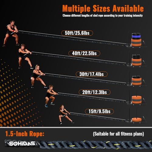 50FT Weight Sled Rope Workout Sled Pulling Ropes, Sled Push Gym Equipment Weight Sled Pull Rope for Training Tire Pulling Workout Fitness Resistance Football Exercise Equipment for Men Women - size: 1.5IN 50FT Sled Rope