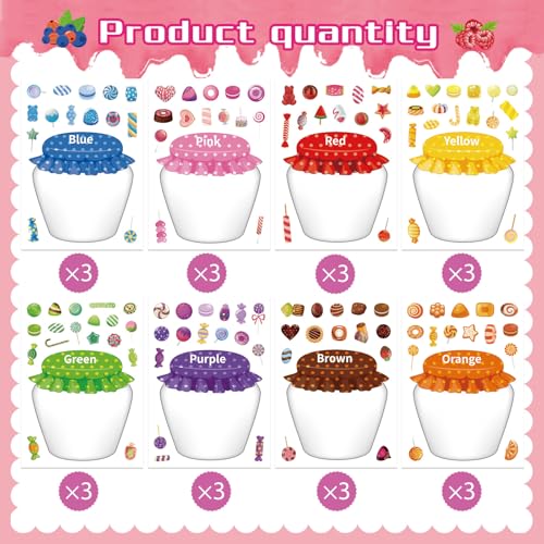 24 Sheets Candy Stickers Colorful, Make Your Own Sweets Jar Sticker for Kids, 8 Color Designs Candy Party Sweets Themed Dessert, Teacher Reward Decals for Home Classroom - style: Sweets Jar