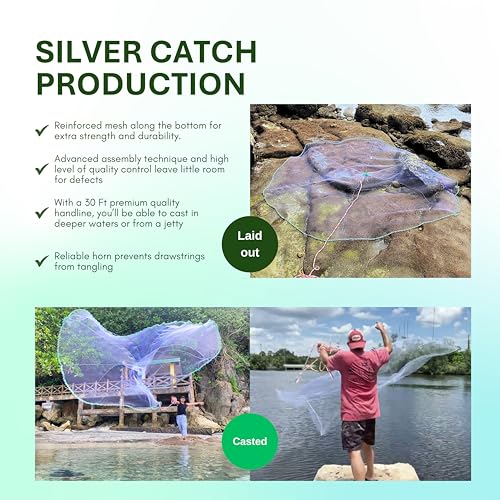 Cast Nets 4.5ft-10ft Radius|3/8",1/2",1" Mesh for Fishing with Chain Bottom, Salt Water Casting Fishing Net Gear, Easy Throw Nets Fishing Bait - Elite Series
