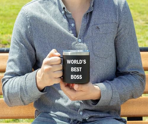 World's Best Boss Mug, Office Coffee Tumbler Mug With Lid 14 Oz, Office Decor, Boss's Day Christmas Birthday Gifts for Boss Lady Men Fans Coworkers or Friends