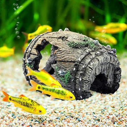 4 Pcs Fish Tank Decorations Broken Barrel Betta Hideout Cave Ornaments Aquarium Decorations Cave Large Fish Tank Ornaments for Small Shrimp Hide Pond(Classic)
