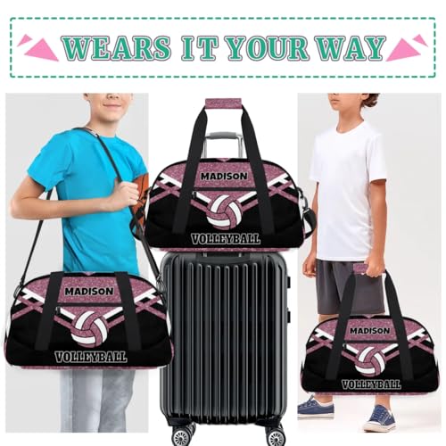 Custom Name Sports Volleyball Bag, Water Pink Glittering with Black | Gym Bag Sports Travel Duffle Bag Tote Carry On Weekend Sports Travel Bag - color: Pink Black
