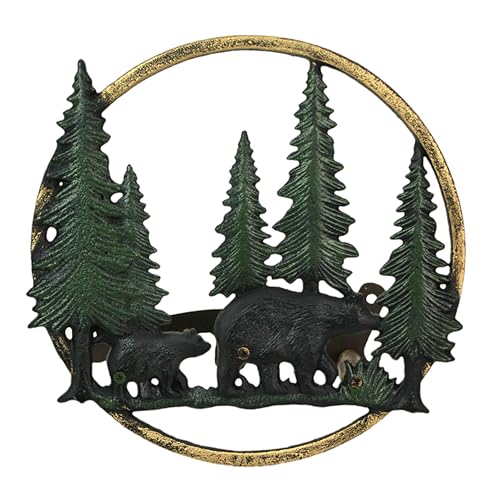 Zeckos Cast Iron Black Bears in Forest Decorative Wall Mounted Hanging Garden Hose Hanger - 11 Inches in Diameter - Wildlife Themed Outdoor Hose Holder Decor - color: Bears - Green