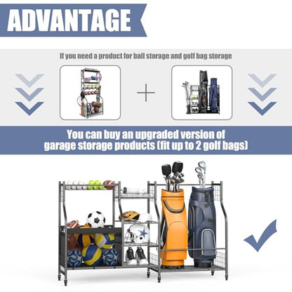 WALMANN Golf Bag Storage with Wheels, Rolling Sports Equipment Organizer | Large Capacity Garage Storage Cart for Balls, Golf Bags, Sports Gear - style: Rolling Stand for 2 Bags