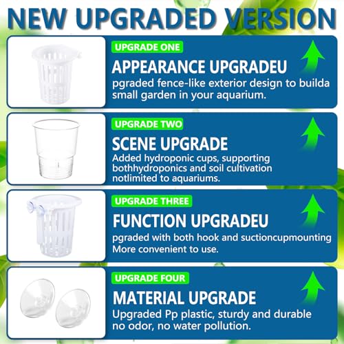 Novabright 2 Pack New Upgraded Large Aquarium Plant Holder with Hydroponic Cup 3.37 Inch Sick Hook and Suction Cup for Fish Tank Aquaponic Plant Cultivation and Aquascape Accessories Decoration(White)