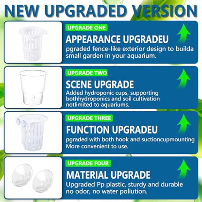 Novabright 2 Pack New Upgraded Large Aquarium Plant Holder with Hydroponic Cup 3.37 Inch Sick Hook and Suction Cup for Fish Tank Aquaponic Plant Cultivation and Aquascape Accessories Decoration(White)