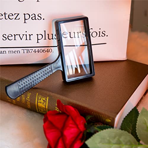 Large Rectangular Handheld Magnifying Glass，5X Magnification，4x2inches Handheld Magnifier，Scratch Resistant Glass Lens，Large Horizontal Viewing Area，for Seniors Reading，Hobbies，Repai， Observation