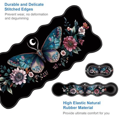 Large Gaming Mouse Pad, Keyboard Wrist Rest Pad & Wrist Support Mousepad Set, Stitched Edge, Extended, Non-Slip Base, Memory Foam Desk Mat for Office, Home,Aesthetics Floar Butterfly Moon - color: Aesthetics Floar Butterfly Moon