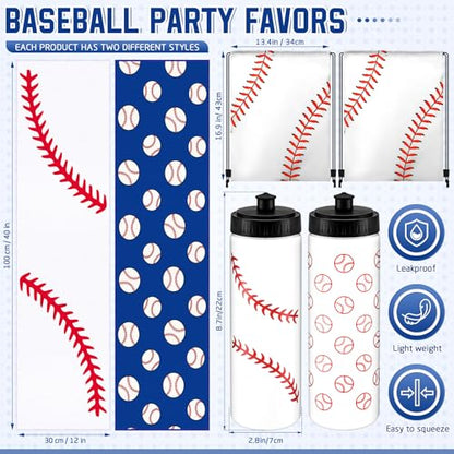 FuWeave 18 Pcs Baseball Party Favors Baseball Water Bottle Baseballs Cooling Towel Include 6 Water Bottle 6 Ice Towel 6 Drawstring Bag for Baseballs Party Favor Players Lovers Team Gifts Gym