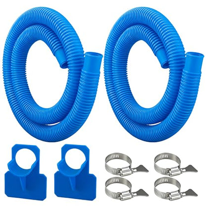 2 Pack Pool Pump Hoses for Above Ground Pools 1.25" x 59" Long Filter Pump Hose Replacement Blue Pool Filter Pump Hose with 4 Metal Clamps & 2 Pipe Holders