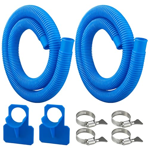 2 Pack Pool Pump Hoses for Above Ground Pools 1.25" x 59" Long Filter Pump Hose Replacement Blue Pool Filter Pump Hose with 4 Metal Clamps & 2 Pipe Holders
