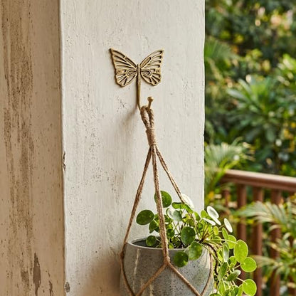 Indian Shelf Solid Brass Butterfly Wall Hooks Gold Coat Hangers Pack of 3