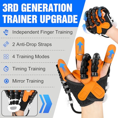 Hand Rehabilitation Robot Gloves, 3rd Generation Portable USB Chargeable Hand Stroke Recovery Equipment, 4 Modes & 9 Strength Levels Robot Hand Gloves For Hemiplegia Hand Therapy, Left Hand L