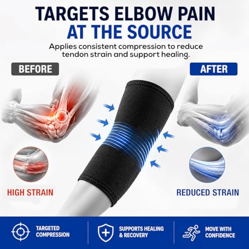 SB SOX Elbow Brace Compression Sleeve for Men & Women - color: Solid - Black, size: X-Large