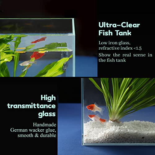 3 Gallon Ultra Clear Glass Fish Tank, Rimless Low Iron Aquarium for Betta/Nano/Goldfish/Snail/Shrimp, Small Fish Tank with Fish Net & Cleaning Tools - color: 3 Gal