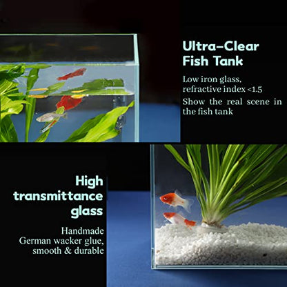 3 Gallon Ultra Clear Glass Fish Tank, Rimless Low Iron Aquarium for Betta/Nano/Goldfish/Snail/Shrimp, Small Fish Tank with Fish Net & Cleaning Tools - color: 3 Gal